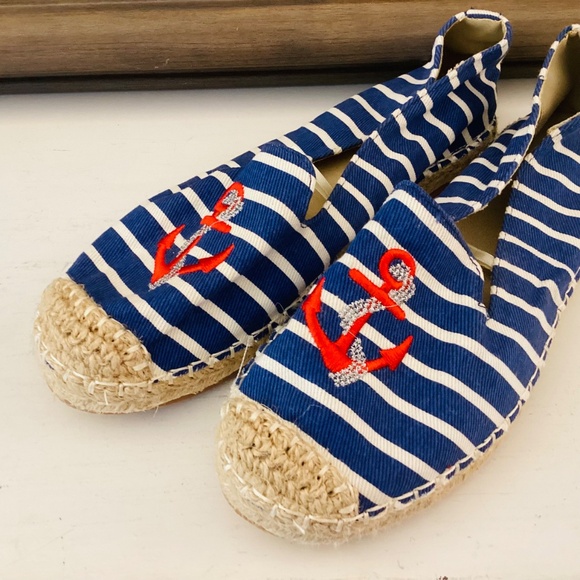 Anchor Blue Stripe Slip On Shoes Espadrilles Size 9 Women’s Nautical Summer - Picture 12 of 14